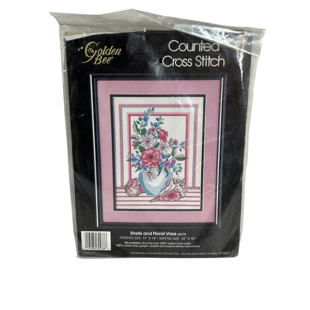 GOLDEN BEE Shells Floral Vase Counted Cross Stitch Kit 60278 Vintage Sealed